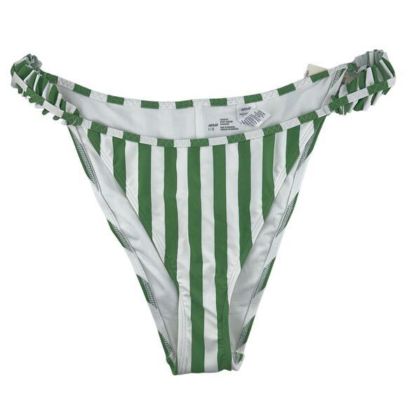 Aerie Green and White Strip Cheekiest Bikini Bottom Size Large NWT - Picture 1 of 3